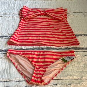 NWT Kate Spade Georgia Peach Striped Geranium Bikini Set. Top is Large Bottom XL